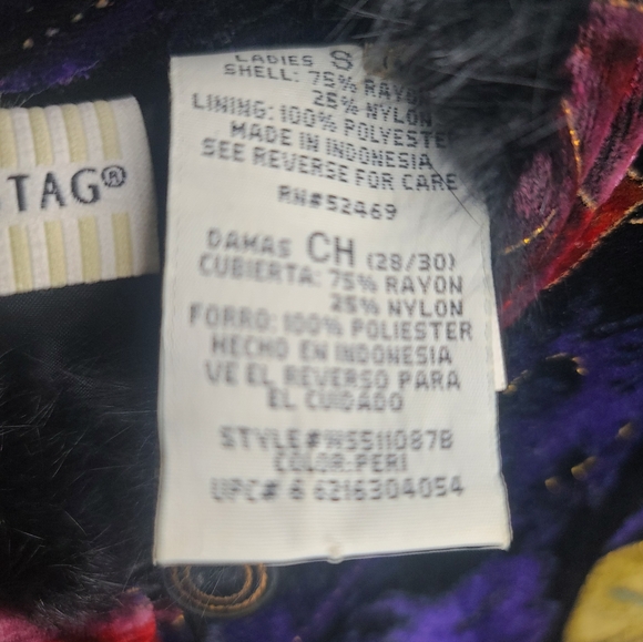 Vintage White Stag Floral Print Velvet Jacket size Small - Picture 3 of 7